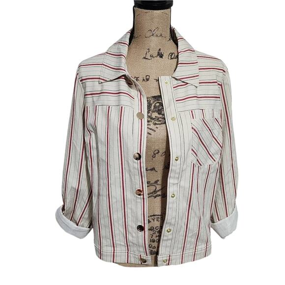 Chico's red and tan super cute nautical striped lined jacket size 1 medium - Picture 1 of 6